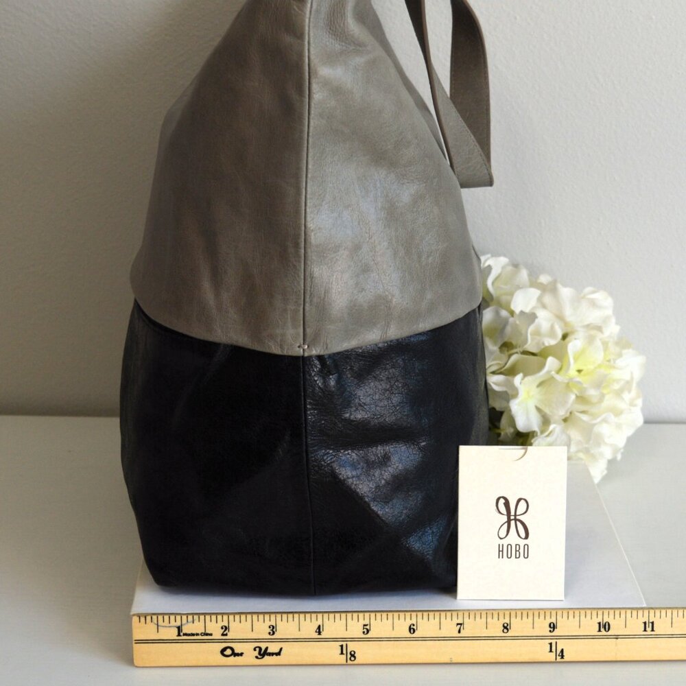 🖤 HOBO Joyce Style Shoulder Bag Two-Tone Leather Stone/Gray & Black - Picture 7 of 14